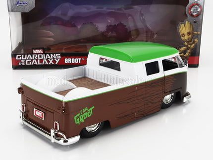 VOLKSWAGEN | T1 DOUBLE CABINE PICK-UP 1963 WITH GROOT FIGURE - GUARDIANS OF THE GALAXY | BROWN WHITE GREEN
