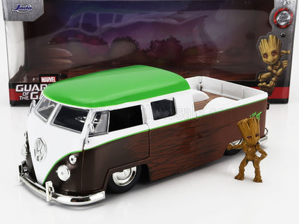 VOLKSWAGEN | T1 DOUBLE CABINE PICK-UP 1963 WITH GROOT FIGURE - GUARDIANS OF THE GALAXY | BROWN WHITE GREEN