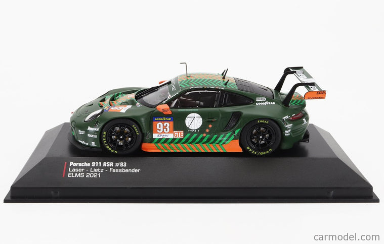 Porsche 911 991-2 RSR Team Proton Competition N°93 Elms 2021 Michael Fassbender - Richard Lietz - Felipe Fernandez Laser 1:43 IXO Models zelená