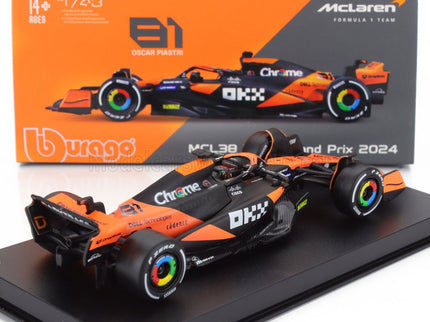 McLAREN | F1  MCL38 TEAM MCLAREN N 81 MIAMI GP 2024 OSCAR PIASTRI - WITH PILOT AND SHOWCASE | ORANGE BLACK
