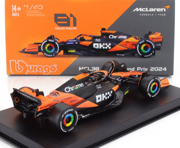 McLAREN | F1  MCL38 TEAM MCLAREN N 81 MIAMI GP 2024 OSCAR PIASTRI - WITH PILOT AND SHOWCASE | ORANGE BLACK