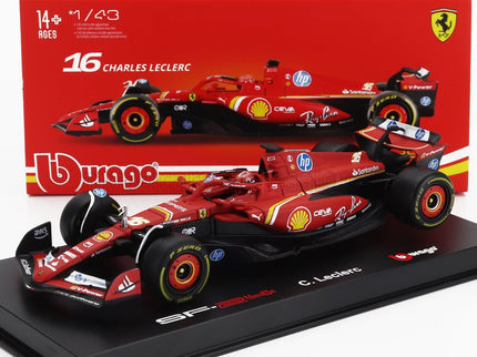 FERRARI | F1  SF-24 TEAM SCUDERIA FERRARI N 16 4th EMILIA ROMAGNA IMOLA GP 2024 CHARLES LECLERC - WITH PILOT AND SHOWCASE | RED BLACK