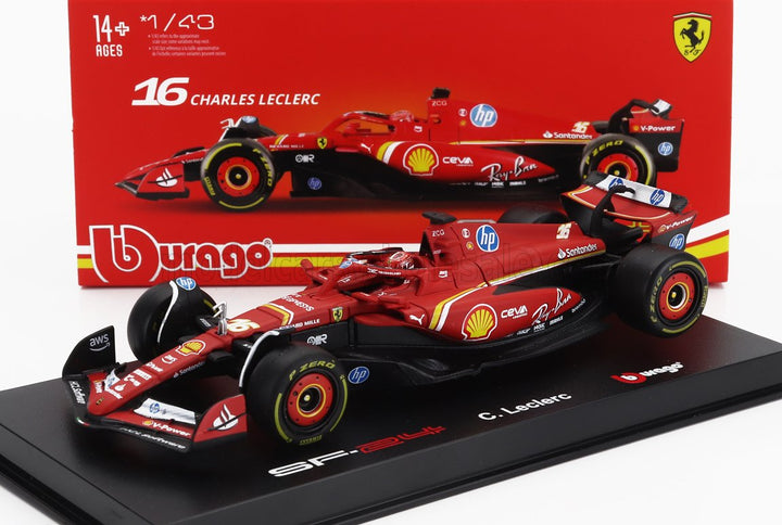FERRARI | F1  SF-24 TEAM SCUDERIA FERRARI N 16 4th EMILIA ROMAGNA IMOLA GP 2024 CHARLES LECLERC - WITH PILOT AND SHOWCASE | RED BLACK