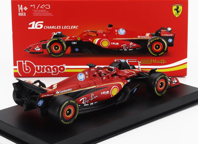 FERRARI | F1  SF-24 TEAM SCUDERIA FERRARI N 16 4th EMILIA ROMAGNA IMOLA GP 2024 CHARLES LECLERC - WITH PILOT AND SHOWCASE | RED BLACK