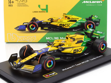 McLAREN | F1  MCL38 TEAM MCLAREN N 4 4th MONACO GP (SENNA 30th ANNIVERSARY) 2024 LANDO NORRIS - WITH PILOT AND SHOWCASE | YELLOW GREEN BLACK