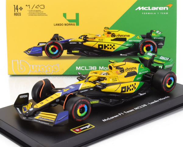 McLAREN | F1  MCL38 TEAM MCLAREN N 4 4th MONACO GP (SENNA 30th ANNIVERSARY) 2024 LANDO NORRIS - WITH PILOT AND SHOWCASE | YELLOW GREEN BLACK