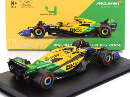 McLAREN | F1  MCL38 TEAM MCLAREN N 4 4th MONACO GP (SENNA 30th ANNIVERSARY) 2024 LANDO NORRIS - WITH PILOT AND SHOWCASE | YELLOW GREEN BLACK