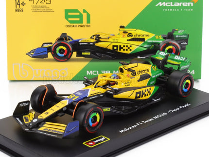 McLAREN | F1  MCL38 TEAM MCLAREN N 81 2nd MONACO GP (SENNA 30th ANNIVERSARY) 2024 OSCAR PIASTRI - WITH PILOT AND SHOWCASE | YELLOW GREEN BLACK