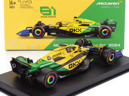 McLAREN | F1  MCL38 TEAM MCLAREN N 81 2nd MONACO GP (SENNA 30th ANNIVERSARY) 2024 OSCAR PIASTRI - WITH PILOT AND SHOWCASE | YELLOW GREEN BLACK