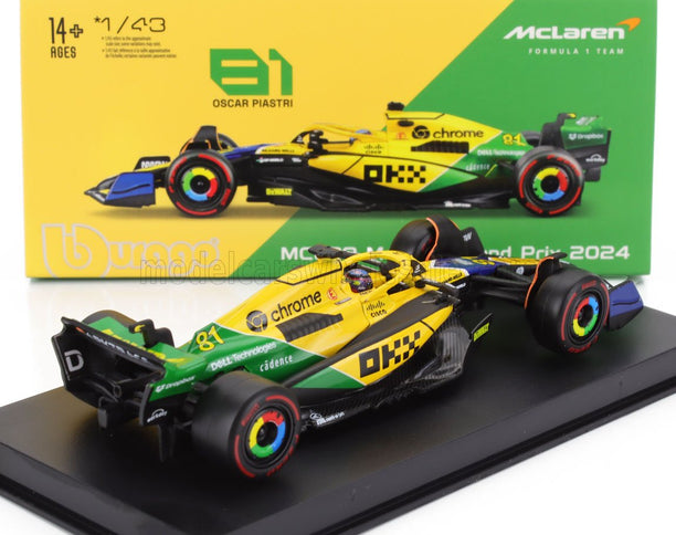 McLAREN | F1  MCL38 TEAM MCLAREN N 81 2nd MONACO GP (SENNA 30th ANNIVERSARY) 2024 OSCAR PIASTRI - WITH PILOT AND SHOWCASE | YELLOW GREEN BLACK