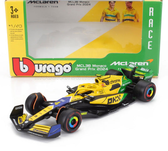 McLAREN | F1  MCL38 TEAM MCLAREN N 4 4th MONACO GP (SENNA 30th ANNIVERSARY) 2024 LANDO NORRIS | YELLOW GREEN BLACK