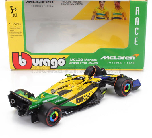 McLAREN | F1  MCL38 TEAM MCLAREN N 4 4th MONACO GP (SENNA 30th ANNIVERSARY) 2024 LANDO NORRIS | YELLOW GREEN BLACK