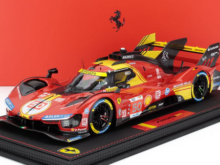 FERRARI | 499P 3.0L TURBO V6 TEAM FERRARI AF CORSE N 50 WINNER 24h LE MANS 2024 ANTONIO FUOCO - MIGUEL MOLINA - NICKLAS NIELSEN - CON VETRINA - WITH SHOWCASE | RED YELLOW BLACK