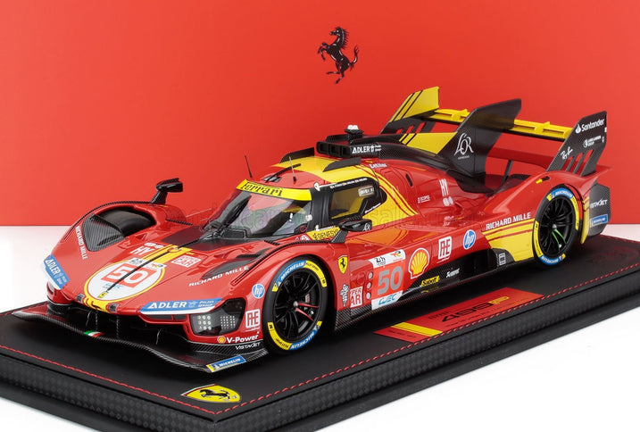 FERRARI | 499P 3.0L TURBO V6 TEAM FERRARI AF CORSE N 50 WINNER 24h LE MANS 2024 ANTONIO FUOCO - MIGUEL MOLINA - NICKLAS NIELSEN - CON VETRINA - WITH SHOWCASE | RED YELLOW BLACK
