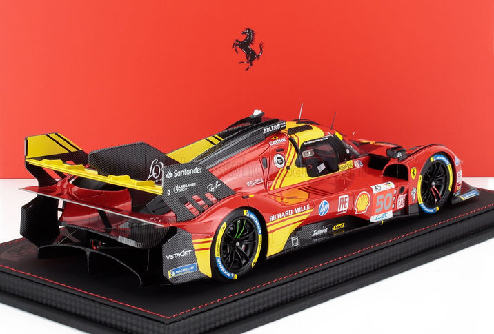 FERRARI | 499P 3.0L TURBO V6 TEAM FERRARI AF CORSE N 50 WINNER 24h LE MANS 2024 ANTONIO FUOCO - MIGUEL MOLINA - NICKLAS NIELSEN - CON VETRINA - WITH SHOWCASE | RED YELLOW BLACK