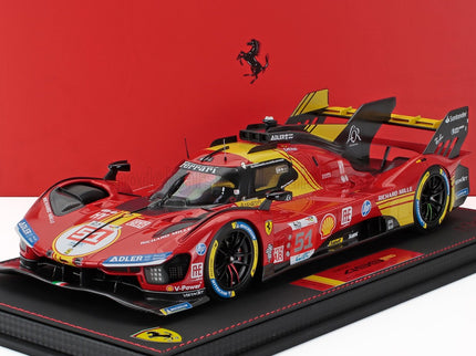 FERRARI | 499P 3.0L TURBO V6 TEAM FERRARI AF CORSE N 51 3rd 24h LE MANS 2024 ALESSANDRO PIER GUIDI - JAMES CALADO - ANTONIO GIOVINAZZI - CON VETRINA - WITH SHOWCASE | RED YELLOW BLACK