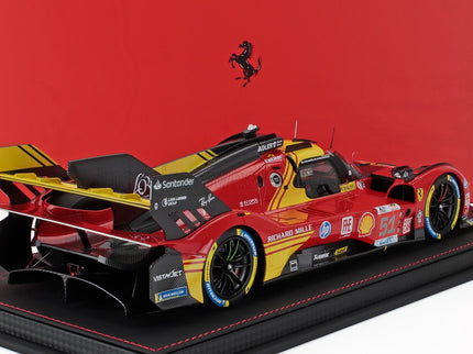 FERRARI | 499P 3.0L TURBO V6 TEAM FERRARI AF CORSE N 51 3rd 24h LE MANS 2024 ALESSANDRO PIER GUIDI - JAMES CALADO - ANTONIO GIOVINAZZI - CON VETRINA - WITH SHOWCASE | RED YELLOW BLACK