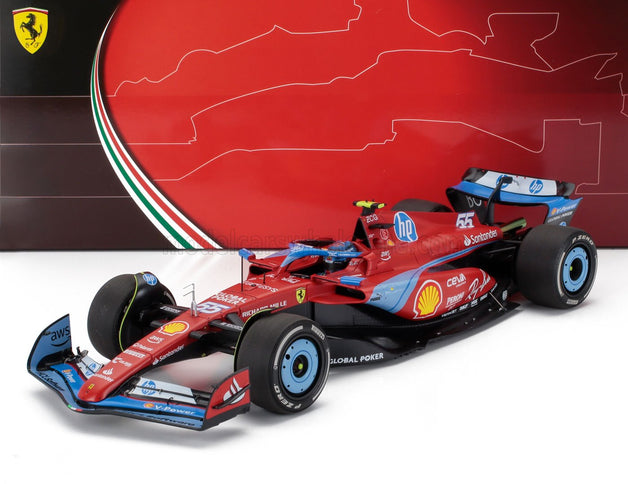 FERRARI | F1  SF-24 TEAM SCUDERIA FERRARI N 55 5th MIAMI GP 2024 CARLOS SAINZ - POLYFOAM PACKAGING | RED BLACK LIGHT BLUE