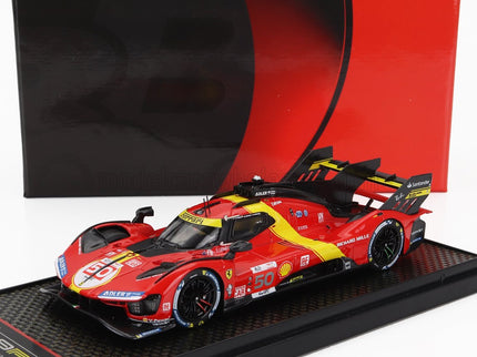 FERRARI | 499P 3.0L TURBO V6 TEAM FERRARI AF CORSE N 50 5th 24h LE MANS (POLE POSITION) 2023 ANTONIO FUOCO - MIGUEL MOLINA - NICKLAS NIELSEN | RED YELLOW BLACK