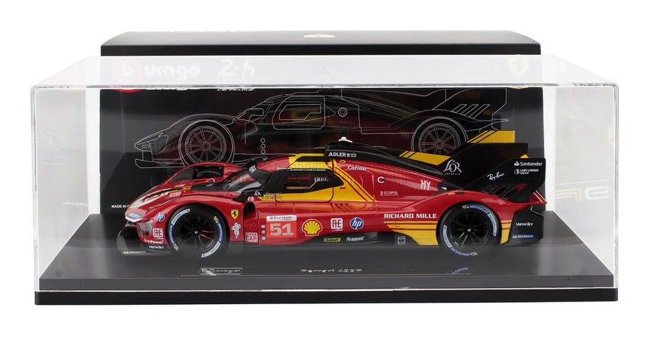 FERRARI | 499P 3.0L TURBO V6 TEAM FERRARI AF CORSE N 51 3rd 24h LE MANS 2024 ALESSANDRO PIER GUIDI - JAMES CALADO - ANTONIO GIOVINAZZI - CON VETRINA - WITH SHOWCASE | RED
