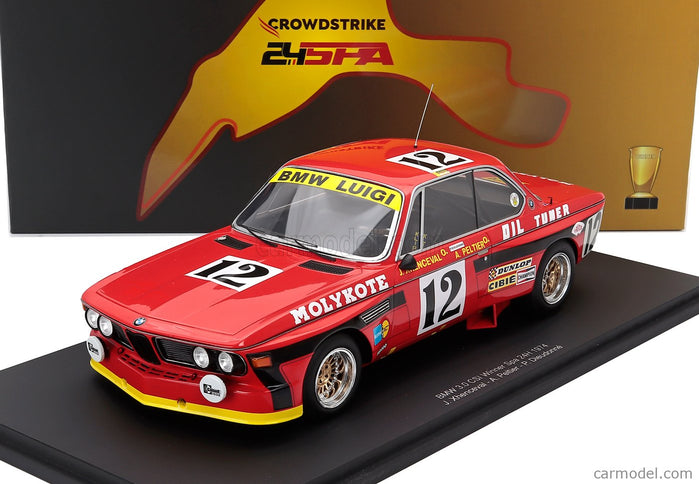 BMW 3.0 Csl Team Luigi Racing N°12 Víťaz 24h Spa 1974 Alain Peltier - Pierre Dieudonne - Jean Xhenceval 1:18 Spark Model červená