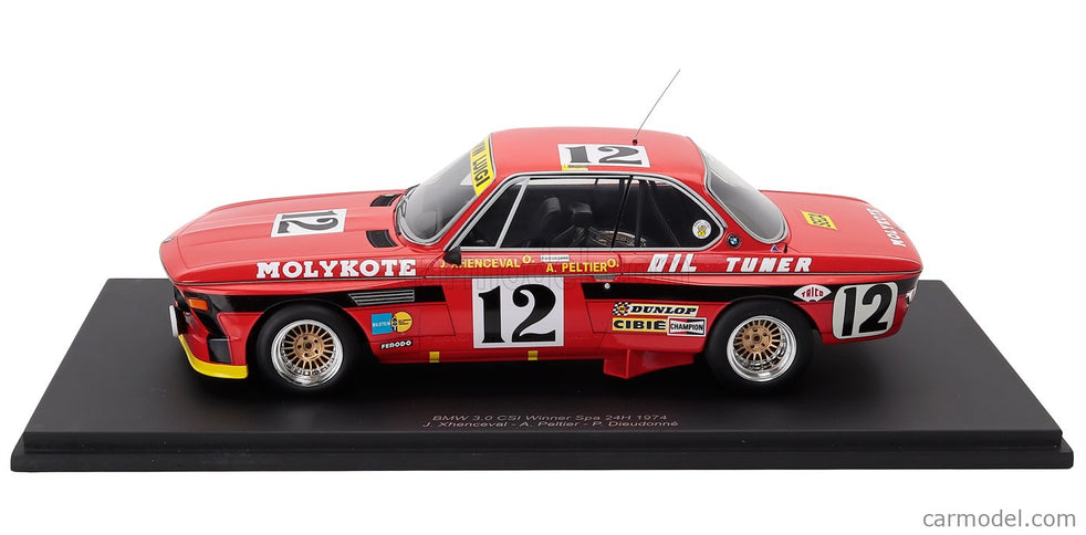 BMW 3.0 Csl Team Luigi Racing N°12 Víťaz 24h Spa 1974 Alain Peltier - Pierre Dieudonne - Jean Xhenceval 1:18 Spark Model červená