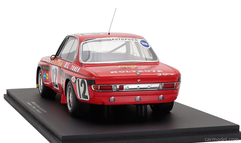BMW 3.0 Csl Team Luigi Racing N°12 Víťaz 24h Spa 1974 Alain Peltier - Pierre Dieudonne - Jean Xhenceval 1:18 Spark Model červená