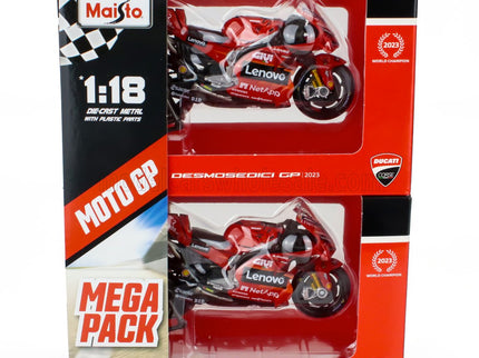 DUCATI | SET 2X DESMOSEDICI GP23 TEAM LENOVO N 1 WORLD CHAMPION MOTOGP SEASON 2023 FRANCESCO BAGNAIA + N 23 MOTOGP SEASON 2023 ENEA BASTIANINI | RED