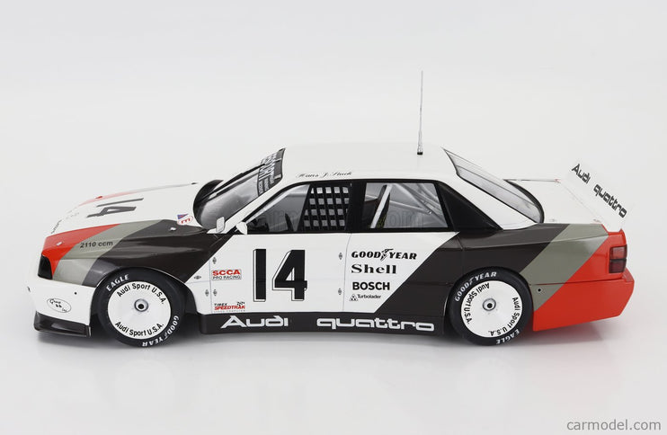 Audi 200 Quattro Team Audi Sport N°14 Víťaz Cleverland Trans-AM 1988 Hans Joachim Stuck 1:18 Werk83 biela sivá červená