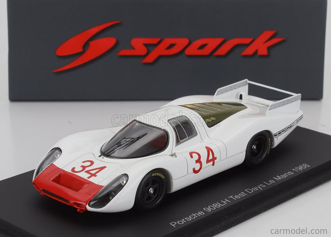 Porsche 908LH 3.0L Test 24h Le Mans 1968 Rolf Stommelen 1:43 Spark Model biela červená