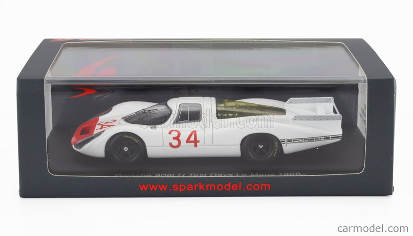 Porsche 908LH 3.0L Test 24h Le Mans 1968 Rolf Stommelen 1:43 Spark Model biela červená