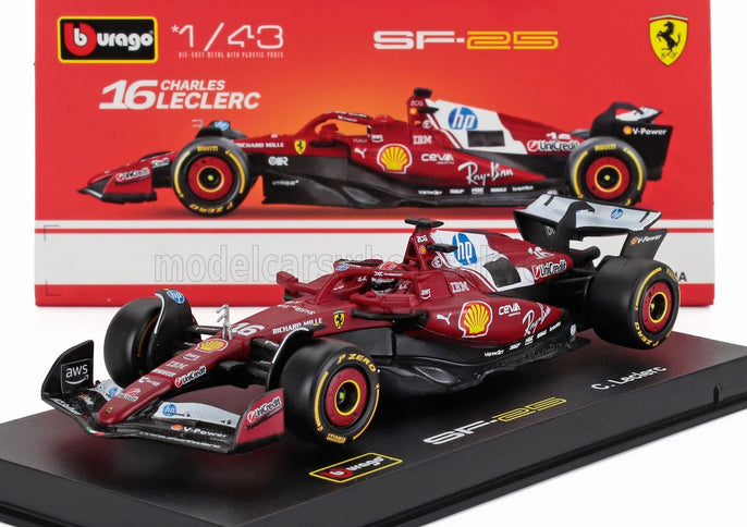 FERRARI | F1  SF-25 TEAM SCUDERIA FERRARI HP N 16 SEASON 2025 CHARLES LECLERC - WITH PILOT AND SHOWCASE | RED