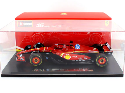 FERRARI | F1  SF-24 TEAM SCUDERIA FERRARI N 16 4th EMILIA ROMAGNA IMOLA GP 2024 CHARLES LECLERC - CON VETRINA - WITH SHOWCASE | RED BLACK