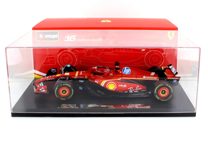 FERRARI | F1  SF-24 TEAM SCUDERIA FERRARI N 16 4th EMILIA ROMAGNA IMOLA GP 2024 CHARLES LECLERC - CON VETRINA - WITH SHOWCASE | RED BLACK