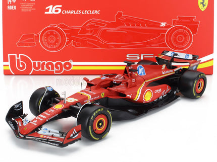 FERRARI | F1  SF-24 TEAM SCUDERIA FERRARI N 16 4th EMILIA ROMAGNA IMOLA GP 2024 CHARLES LECLERC - CON VETRINA - WITH SHOWCASE | RED BLACK