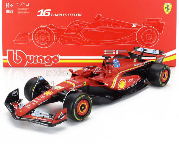 FERRARI | F1  SF-24 TEAM SCUDERIA FERRARI N 16 4th EMILIA ROMAGNA IMOLA GP 2024 CHARLES LECLERC - CON VETRINA - WITH SHOWCASE | RED BLACK