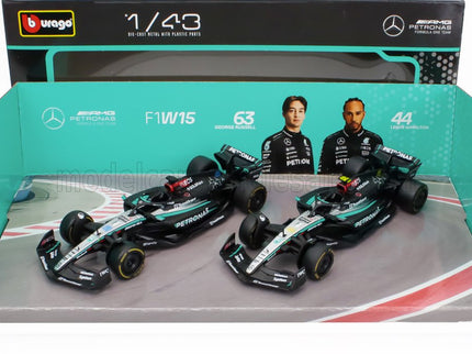 MERCEDES GP | SET F1  2X W15 EQ PERFORMANCE TEAM AMG PETRONAS MOTORSPORT N 44 SEASON 2024 LEWIS HAMILTON + N 63 SEASON 2024 GEORGE RUSSELL | BLACK SILVER GREEN