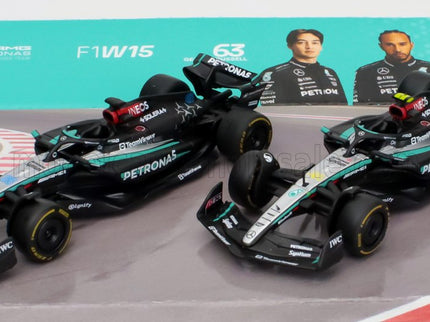 MERCEDES GP | SET F1  2X W15 EQ PERFORMANCE TEAM AMG PETRONAS MOTORSPORT N 44 SEASON 2024 LEWIS HAMILTON + N 63 SEASON 2024 GEORGE RUSSELL | BLACK SILVER GREEN