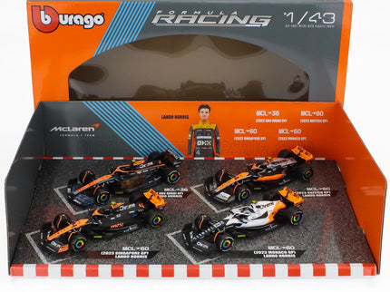 McLAREN | F1  SET 4X - TEAM MCLAREN MCL36 N 4 ABU DHABI GP 2022 - MCL60 N 4 SINGAPORE GP - MONACO GP - BRITISH GP 2023 LANDO NORRIS | ORANGE BLACK WHITE
