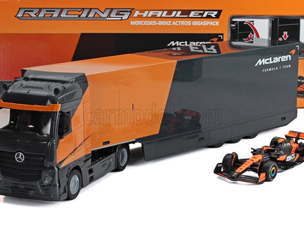 Mercedes Benz Actros 2 Gigaspace Nákladiak Car Transporter With F1 Mclaren MCL38 Team Mclaren N°4 Sezóna 2024 Lando Norris 1:43 Bburago čierna oranžová