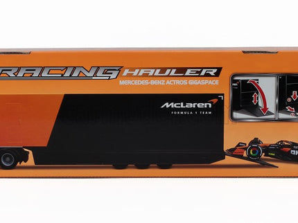 Mercedes Benz Actros 2 Gigaspace Nákladiak Car Transporter With F1 Mclaren MCL38 Team Mclaren N°4 Sezóna 2024 Lando Norris 1:43 Bburago čierna oranžová