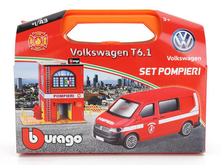 ACCESSORIES | DIORAMA - SET BUILD YOUR CITY FIRE STATION - CASERMA VIGILI DEL FUOCO - WITH VOLKSWAGEN T6 MINIBUS | RED WHITE