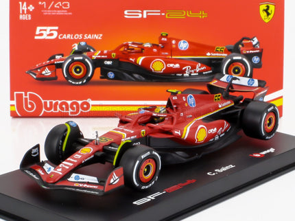 FERRARI | F1  SF-24 TEAM SCUDERIA FERRARI N 55 4th ITALY MONZA GP 2024 CARLOS SAINZ - WITH PILOT AND SHOWCASE | RED WHITE BLACK