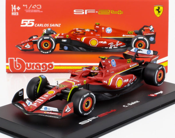 FERRARI | F1  SF-24 TEAM SCUDERIA FERRARI N 55 4th ITALY MONZA GP 2024 CARLOS SAINZ - WITH PILOT AND SHOWCASE | RED WHITE BLACK