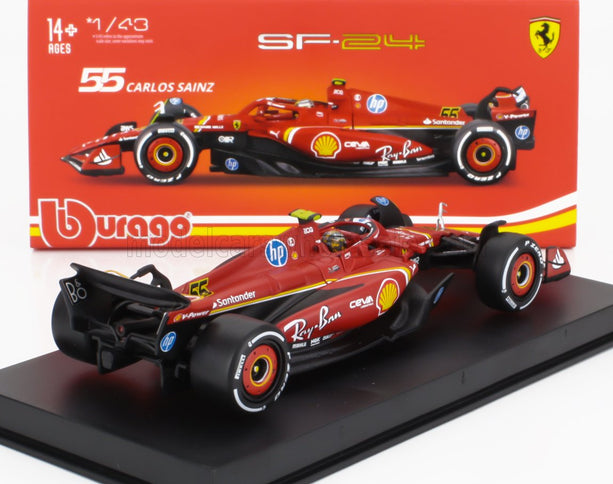 FERRARI | F1  SF-24 TEAM SCUDERIA FERRARI N 55 4th ITALY MONZA GP 2024 CARLOS SAINZ - WITH PILOT AND SHOWCASE | RED WHITE BLACK