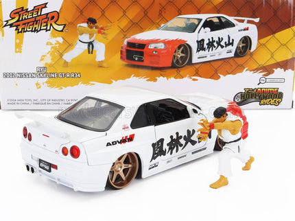 NISSAN | SKYLINE GT-R (R34) ADVAN 2002 WITH STREET FIGHTER RYU FIGURE | WHITE RED