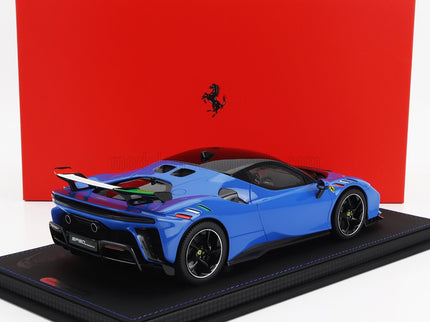 FERRARI | SF90 XX STRADALE BLACK ROOF 2024 - CON VETRINA - WITH SHOWCASE | BLU FRANCIA - BLUE BLACK