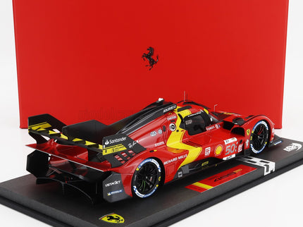 FERRARI | 499P 3.0L TURBO V6 TEAM FERRARI AF CORSE N 50 5th 24h LE MANS (POLE POSITION) 2023 ANTONIO FUOCO - MIGUEL MOLINA - NICKLAS NIELSEN - CON VETRINA - WITH SHOWCASE | RED YELLOW BLACK