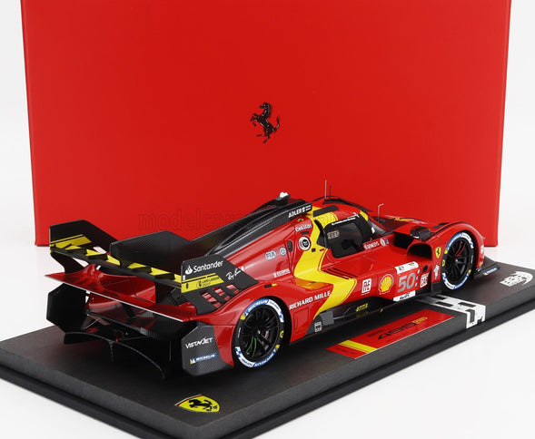 FERRARI | 499P 3.0L TURBO V6 TEAM FERRARI AF CORSE N 50 5th 24h LE MANS (POLE POSITION) 2023 ANTONIO FUOCO - MIGUEL MOLINA - NICKLAS NIELSEN - CON VETRINA - WITH SHOWCASE | RED YELLOW BLACK