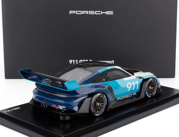 PORSCHE | 911 992 GT3 R N 911 RACING SPEED ICON DESIGN COUPE 2023 - CON VETRINA - WITH SHOWCASE | 2 TONE BLUE WHITE